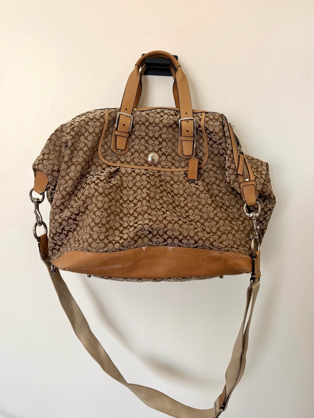 Coach Brown Signature Canvas & Tan Leather Shoulder Satchel